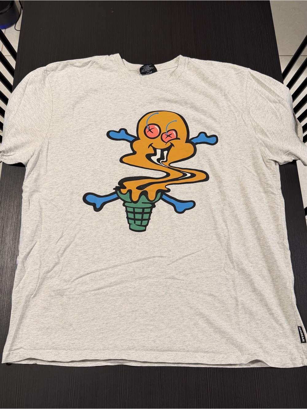 Icecream Light Gray Tee with Orange & Blue Melting Skull Graphic